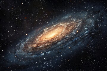 Fototapeta premium Spiral galaxy in deep space with bright center and long swirling arms