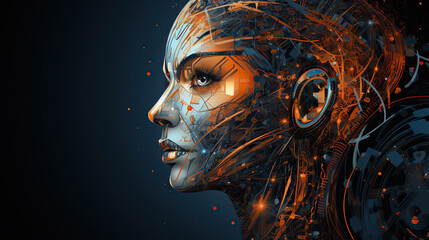 generated illustration of Futuristic cyber brain with intricate neural circuits