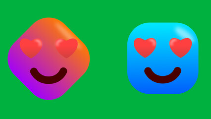 two heart eye emoji in different shapes and colours on green screen