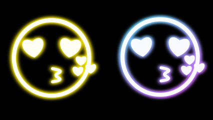kissing facial expressions icon in bright neon light