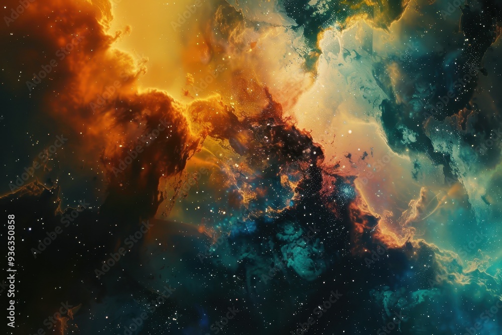 Wall mural colorful and detailed image of a nebula in deep space with bright stars and dust formations