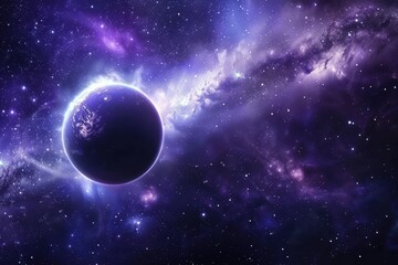 Obraz premium Glowing Purple Nebula and Distant Planet