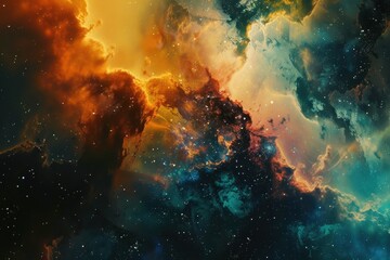 Fototapeta premium Colorful and detailed image of a nebula in deep space with bright stars and dust formations