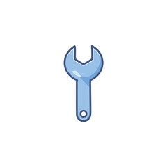 Blue wrench tool icon. A simple, stylized illustration of a wrench tool in blue.  Perfect for use in apps, websites, and presentations.