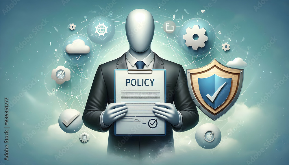 Poster photo realistic as policy maker with document and shield concept as an image of a policy maker with 