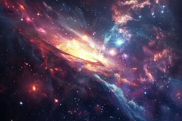Colorful Glowing Nebula and Stars in Deep Space
