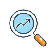 Magnifying glass with upward trend. Illustration of a magnifying glass with an upward trend line inside, symbolizing growth and progress.