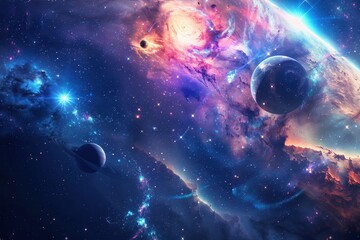 Obraz premium Planets and stars in the vastness of space.