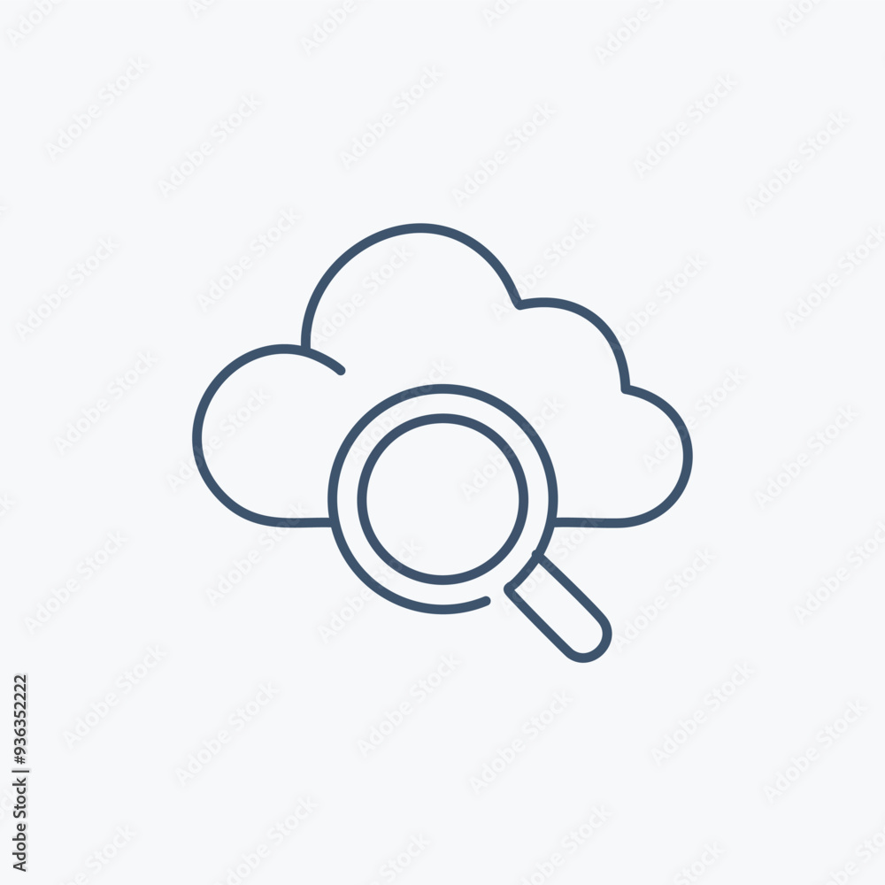 Poster cloud search icon design. simple line art icon depicting a cloud with a magnifying glass, symbolizin