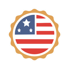 American flag badge design. A circular badge featuring a traditional American flag design with red, white, and blue colors. Perfect for patriotic celebrations and designs.
