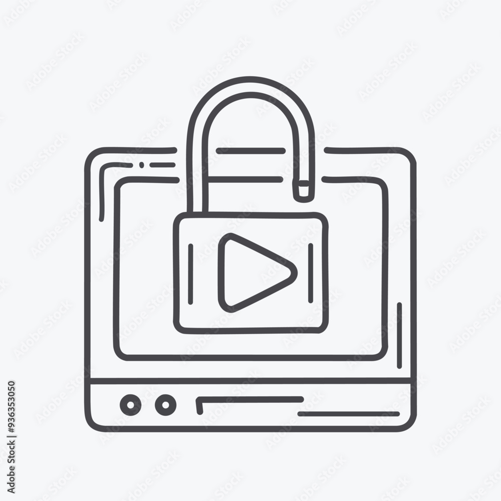 Aufkleber secure video streaming illustration. hand drawn line art illustration of a secure video streaming pl