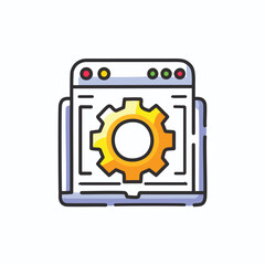 Web browser settings icon. Colorful vector illustration of a web browser window with a gear icon, representing browser settings or configuration.