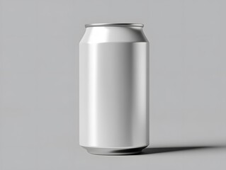 A photorealistic blank soda can mockup with minimalist packaging, presented in an editorial photo shoot style.
