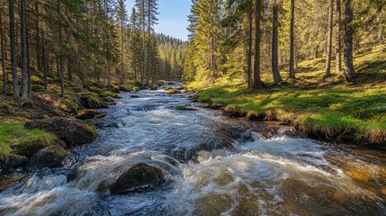 pringtime_River_in_a_Spruce_Forest_A_rapid_mountai