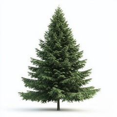 Obraz premium A tall, green pine tree stands alone on a white background
