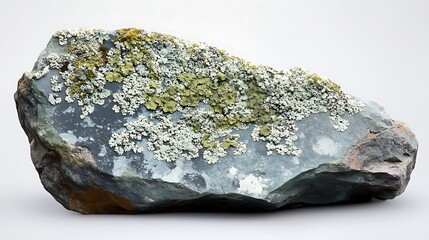 A Grey Rock Covered in Green and White Lichens