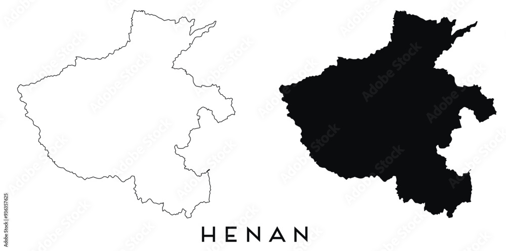 Wall mural henan map outline and black silhouette vector