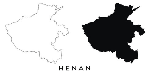 Henan map outline and black silhouette vector
