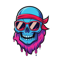 Fototapeta premium Neon Skull with Sunglasses and Bandana Vector Illustration.