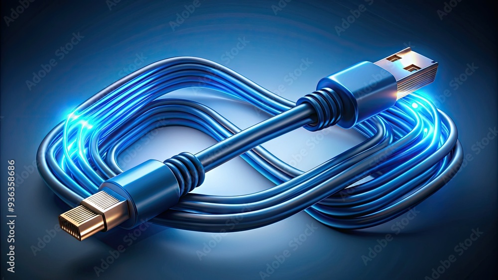 Poster a stylized blue data cable icon with plugs and wires twisted together, symbolizing digital connectio