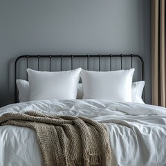 Classic bed with pillow and throw created with generated ai