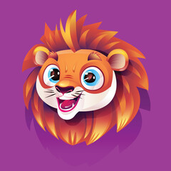 Cute Lion face Sticker, Icon Vector Background