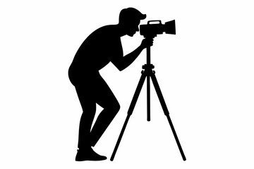 Man taking photo using tripod vector, Silhouette of photographer
