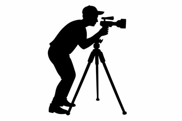 Man taking photo using tripod vector, Silhouette of photographer
