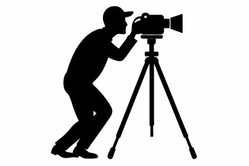 Man taking photo using tripod vector, Silhouette of photographer
