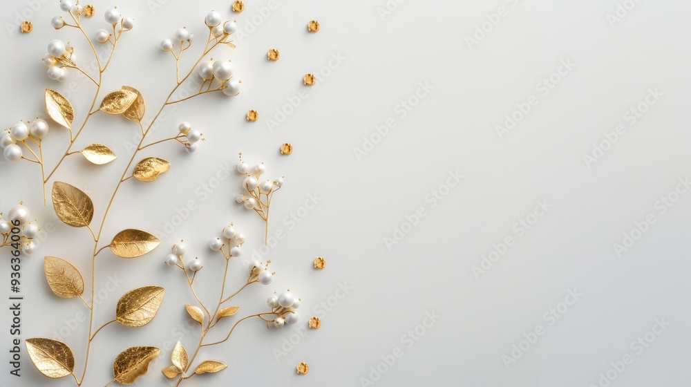 Poster a minimalist composition featuring a border of intricate gold foliage, creating a beautiful frame ar