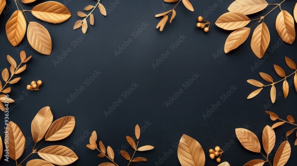 Poster a luxurious border of gold foliage surrounds a blank space, creating a stunning frame for adding tex