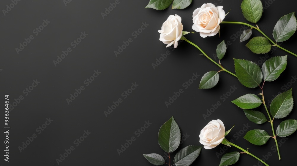 Poster a minimalist black background with a delicate border of roses, creating a sophisticated and elegant 