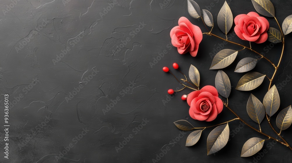 Poster a sophisticated black border featuring intricate rose motifs, adding a touch of luxury and elegance 