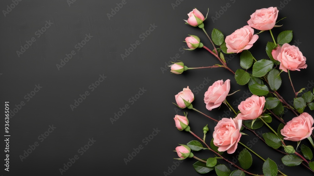 Poster an elegant black background with a delicate rose border, creating a romantic and timeless frame. the