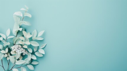 A soft blue background with a minimalist foliage border, creating a serene and uncluttered design with ample copy space for customization.