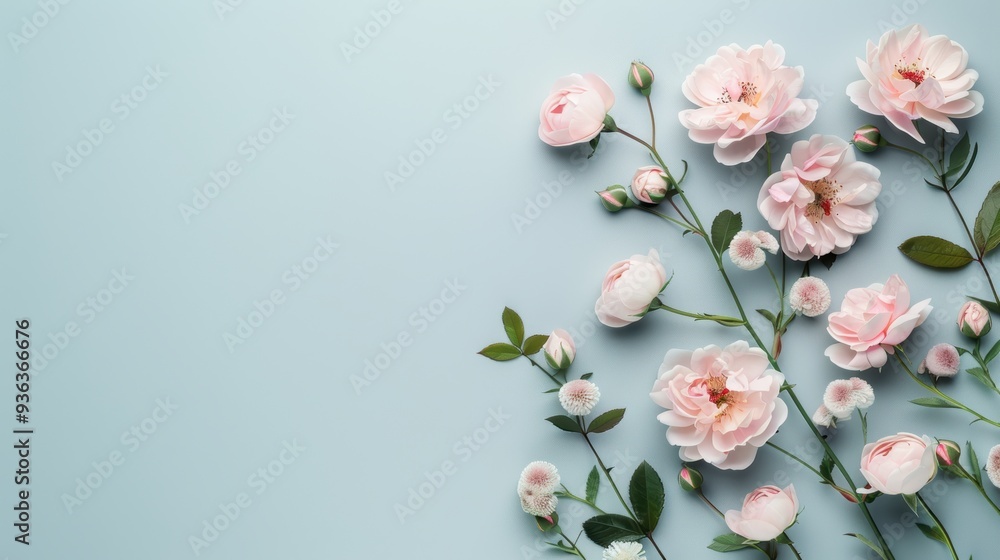 Poster a serene gray background featuring a delicate rose border, ideal for projects that need a calm and e