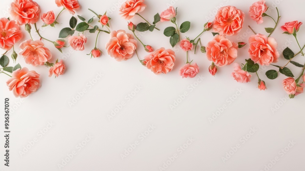Poster a beautiful border of orange roses, arranged in a minimalist style to create a simple yet stunning f