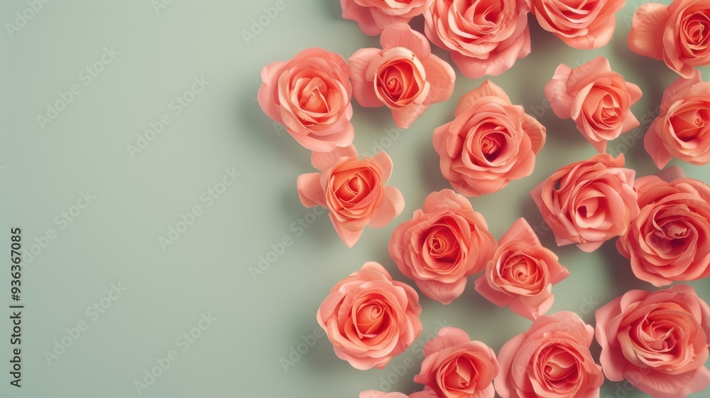 Poster a minimalist composition featuring a border of vibrant orange roses, elegantly arranged to create a 