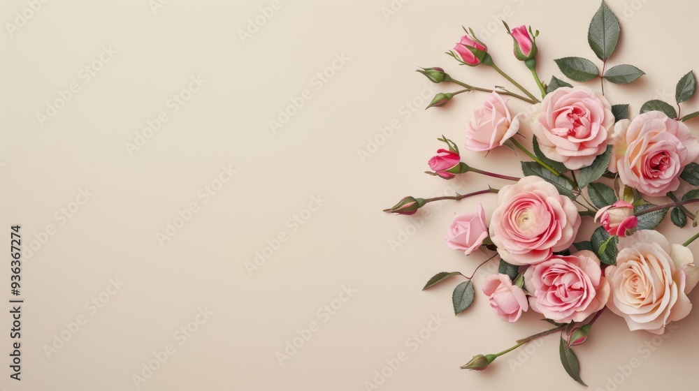 Poster a simple yet elegant border of pink roses, designed in a minimalist style with a clean layout and am