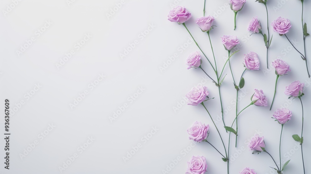 Poster a stylish and modern design featuring a delicate border of purple roses against a clean, minimalist 