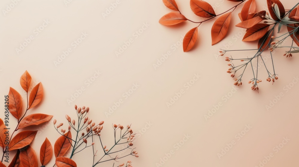 Poster a stylish brown foliage border surrounding a clean, minimalistic space, offering a sophisticated and