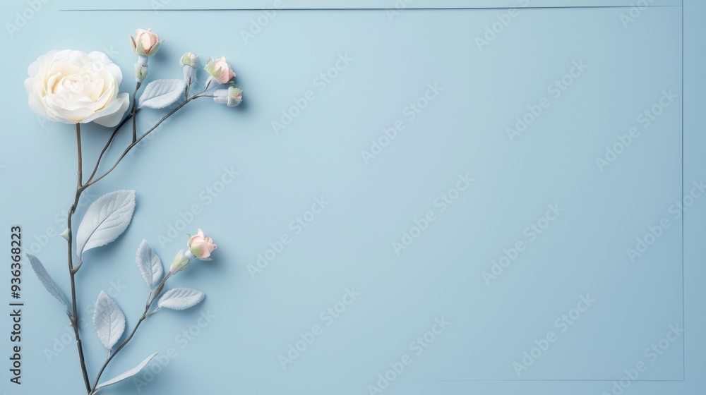 Poster an elegant silver frame with a beautiful rose border, designed in a minimalist style with clean line