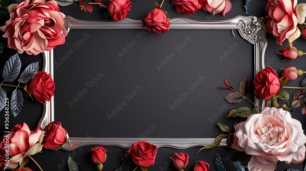Poster a chic and modern silver frame with a delicate rose border, adding a touch of sophistication to any 