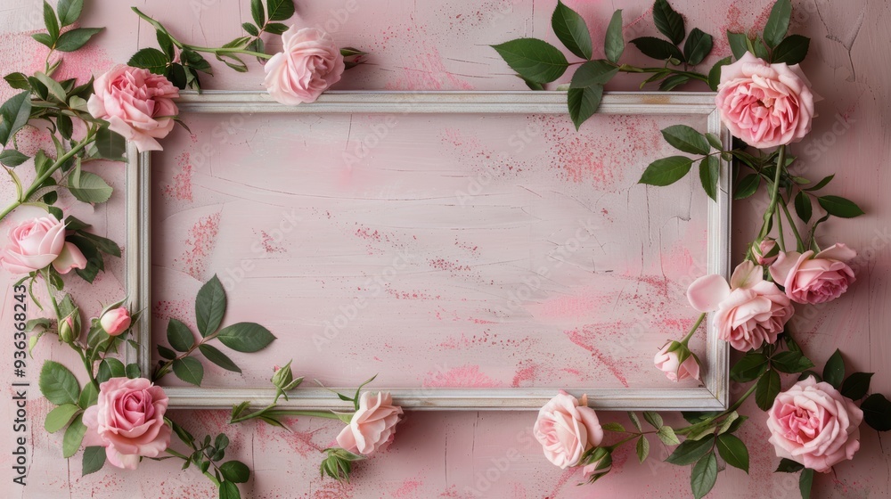 Poster a minimalist silver frame featuring a charming rose border, perfect for adding a touch of beauty and