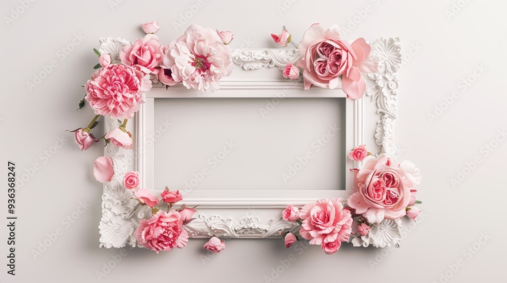Poster a stylish silver frame with a delicate rose border, designed to complement and enhance the beauty of