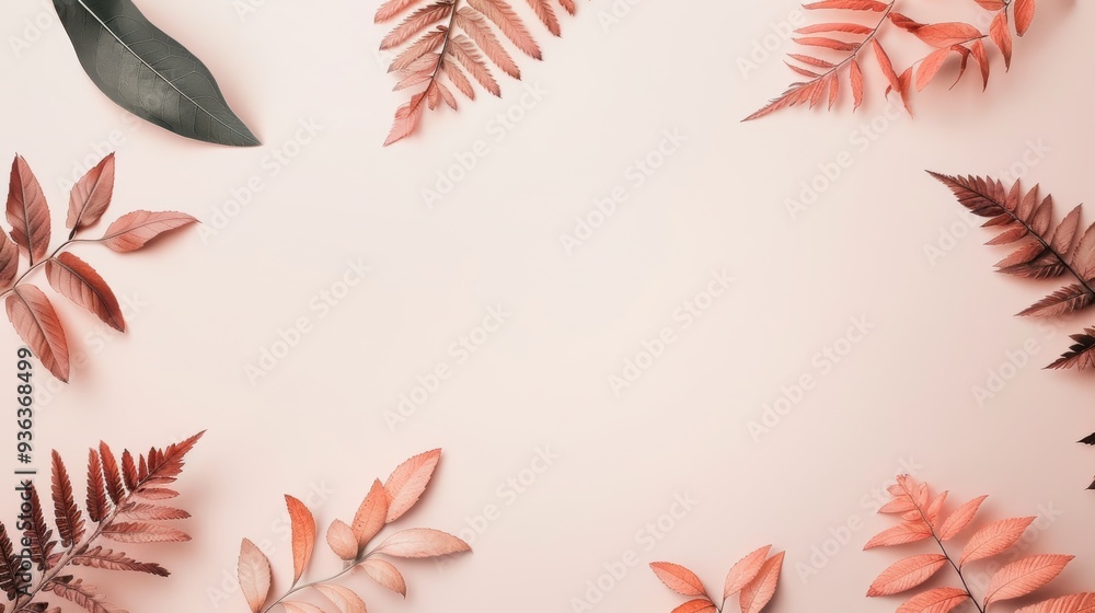 Poster a warm brown foliage border encircling a minimal, open space, perfect for adding text or images. the