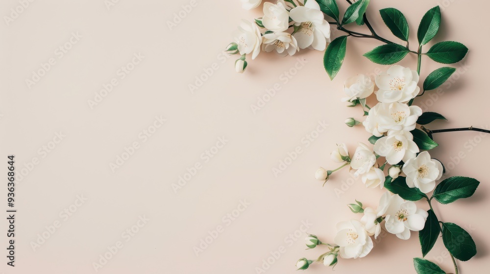 Poster a sophisticated white border adorned with delicate white roses, creating a stylish and romantic fram