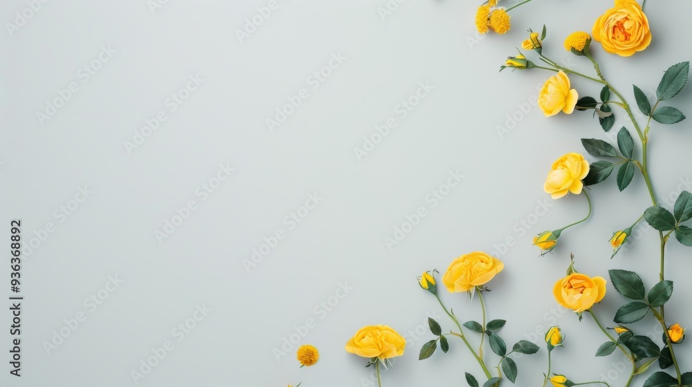 Poster a simple yet stylish border of yellow roses, encircling a blank white space for text or graphics. th