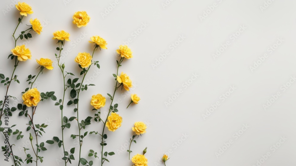 Poster a minimalist composition featuring a border of yellow roses, creating a beautiful frame around a bla