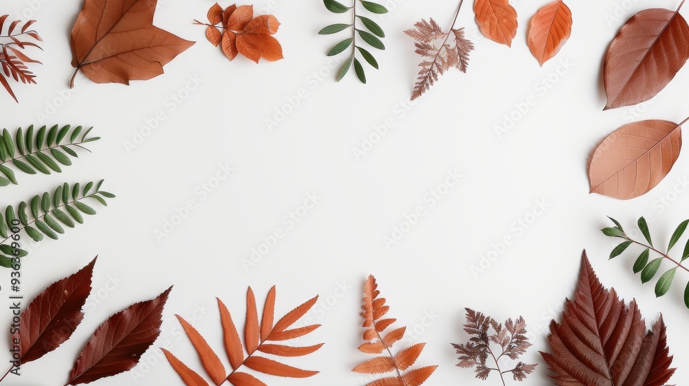 Poster a rich brown foliage border surrounding a minimal, uncluttered space, ideal for creating a natural a